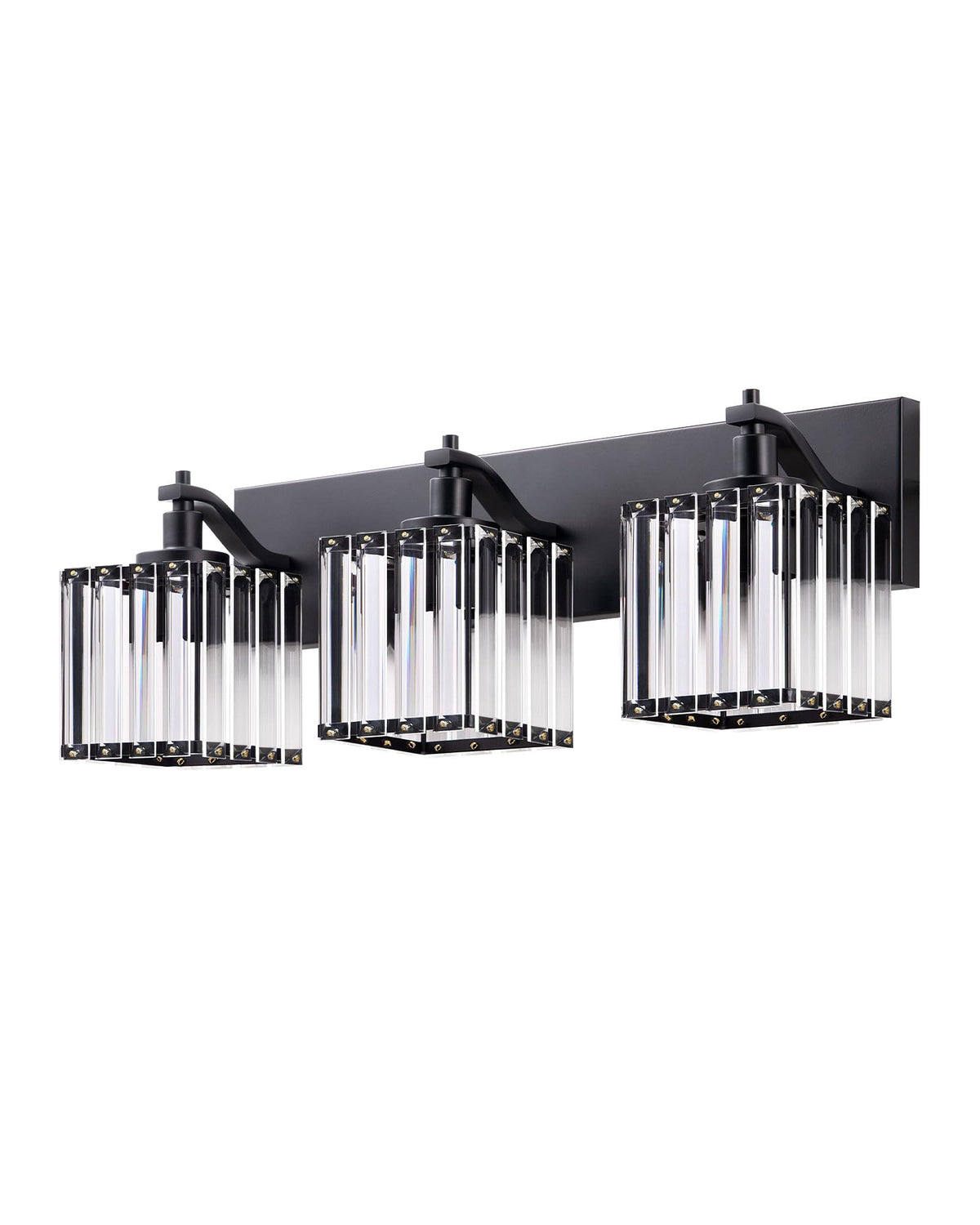 EDISHINE Bathroom Vanity Light Fixtures, 3-Light 20.47'' Crystal Bathroom Lighting Fixtures Over Mirror, Modern Wall Sconce for Powder Room, Bedroom, E26 Base, Black