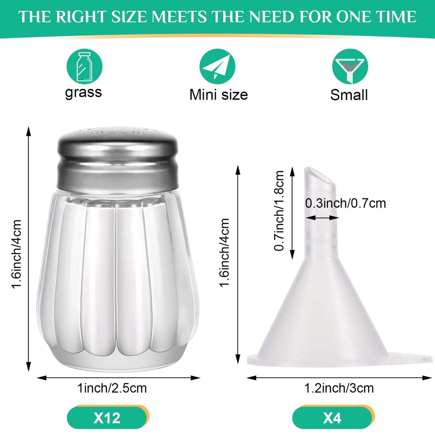 Potchen 0.5 oz Small Salt and Pepper Shakers with Funnels Clear Mini Glass Seasoning Jars Bulk Tiny Spice Glass for Wedding Party Restaurant Home Kitchen Travel Camp(Silver)