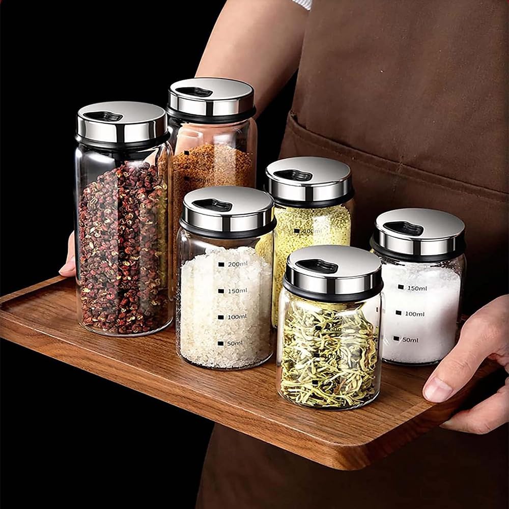 2 Pack 300ml Salt and Pepper Shakers, Salt Shaker with Adjustable Pour Holes, Spice Shaker, Glass Seasoning Shaker with Stainless Steel Lid, Spice Container for Kitchen