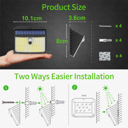 CLAONER Solar Security Lights Outdoor, Motion Sensor Light 3 Lighting Modes Solar Powered LED Lights IP65 Solar Wall Lights for Yard Garage Garden Fence Door (4 Pack)