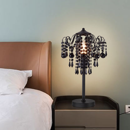 MEIXISUE Small Black Crystal Bedside Table Lamp End Table Lamp Nightstand Lamp Desk Lamps for Bedroom Living Room H20.4'' W12 1-Light E26