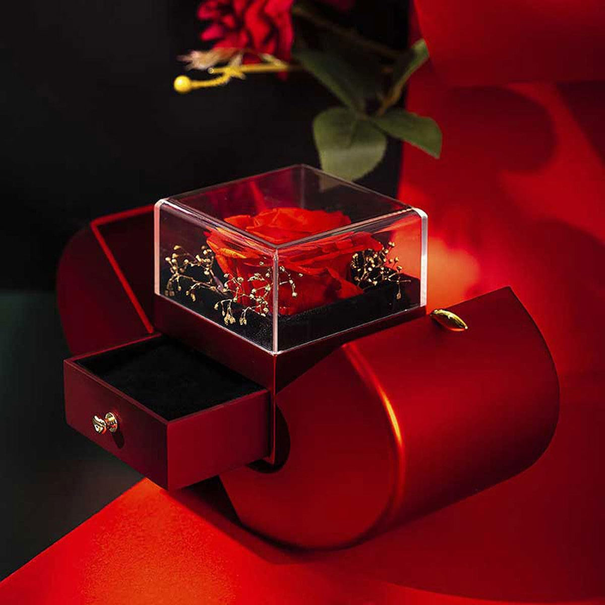 WLWXMH Preserved Handmade Red Rose With Hollow Clavicle Necklace, Jewelry Boxes with Necklace, Present For Girlfriend,Wife,Mom
