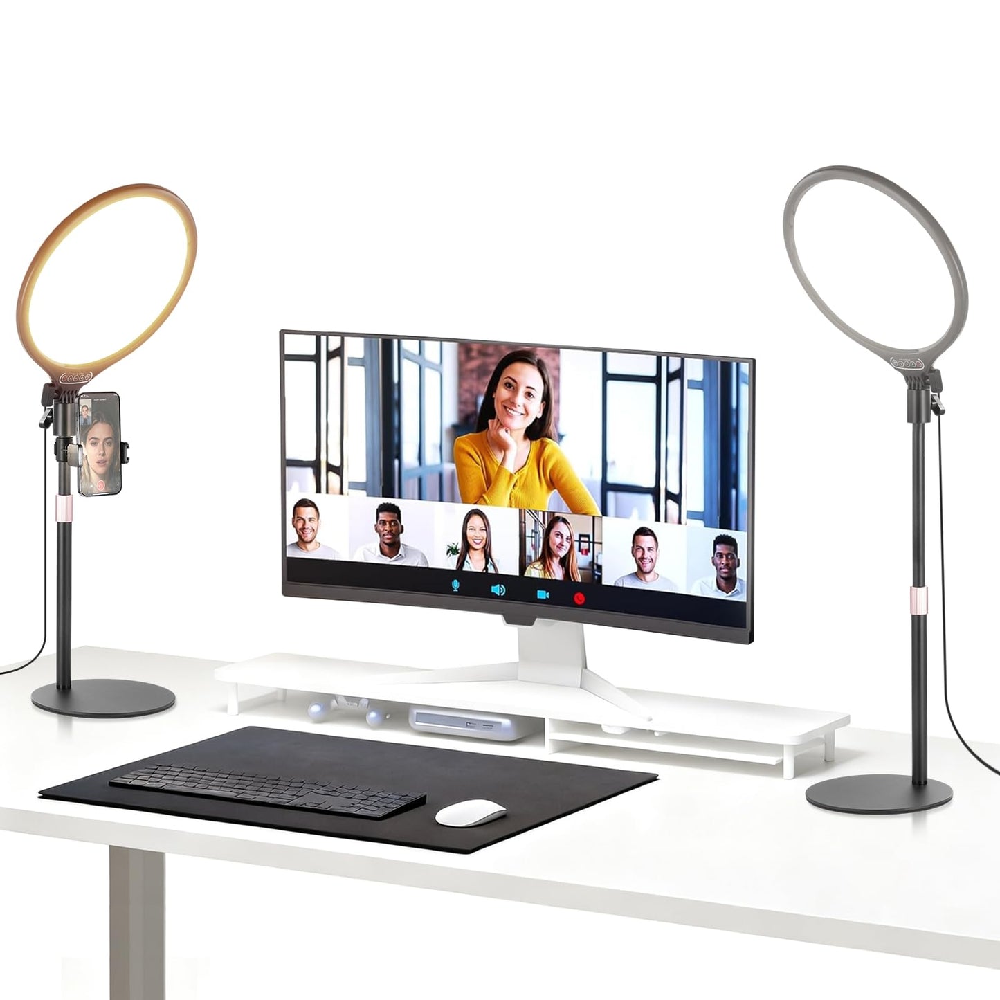NEEWER Basics 7" Desk Ring Light for Video Recording, 10W Dimmable Full Screen Key Lighting with Stand&Phone Holder for iPhone Computer Laptop Vlog Live Streaming Video Conference, R06