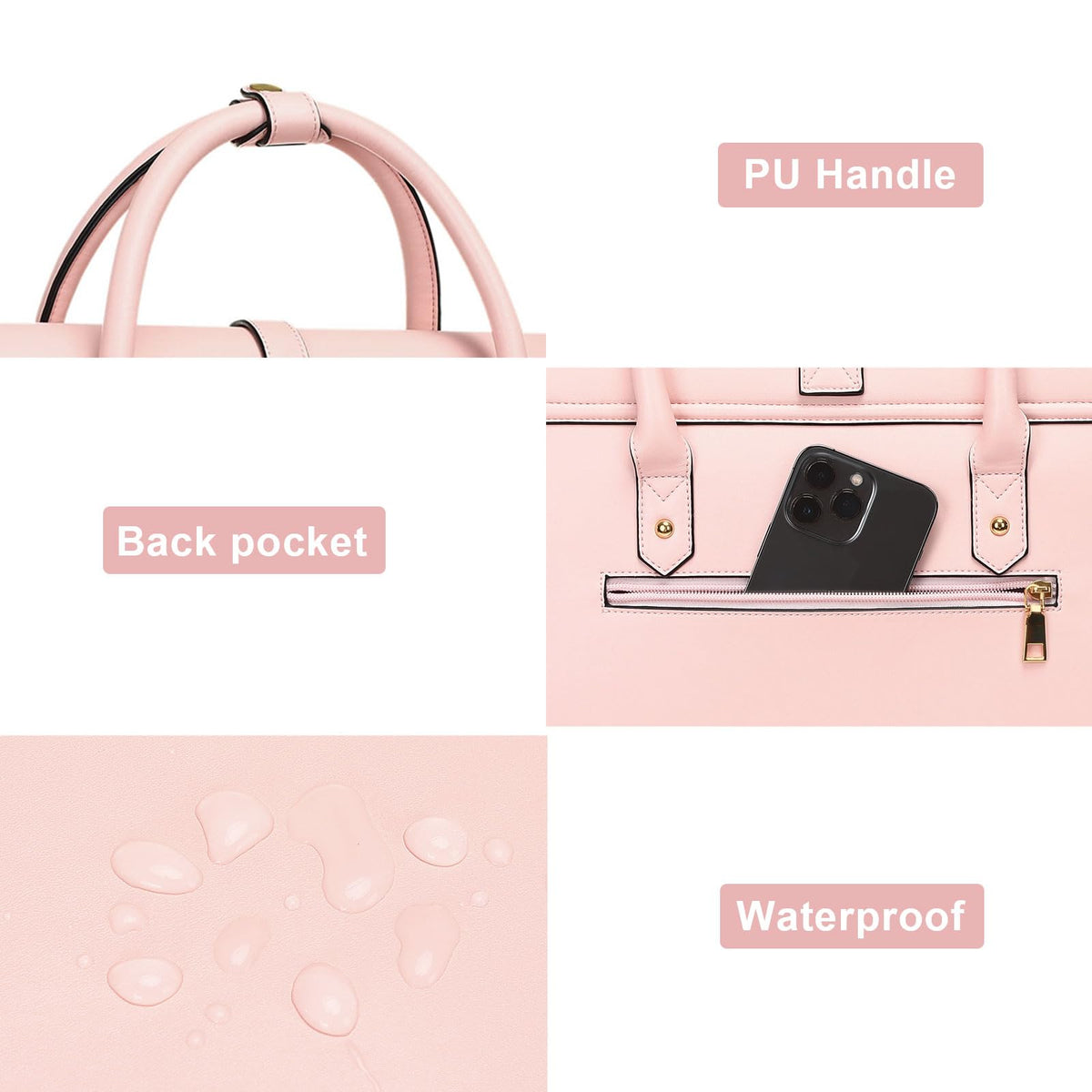 MOSISO Laptop Bag for Women, 15-15.6 inch PU Leather Laptop Shoulder Bags Convertible Backpack, 16 inch Messenger Bags Casual Handbag Work Briefcase Travel Computer Bag with Bowknot, Pink
