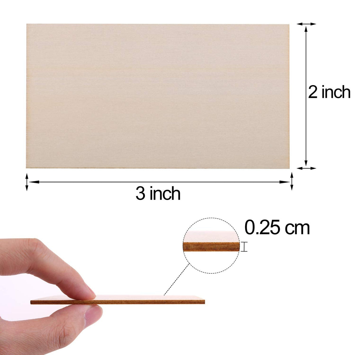 Ruisita 100 Pieces 2 x 3 Inches Unfinished Wood Pieces Rectangle Blank Sharp Corners Wooden Sheets for DIY Arts Craft Project
