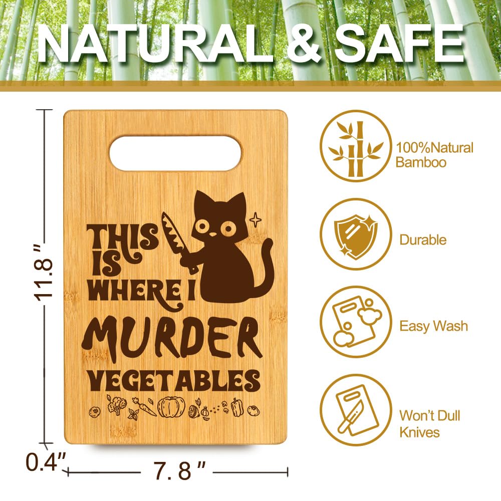 Funny Black Cat Gifts for Women Cat Mom Kitten Lovers Dietitian Friends, This is Where I Murder Vegetable Bamboo Cutting Board for Kitchen, Birthday Mothersday Thank You Gifts for Home Decor