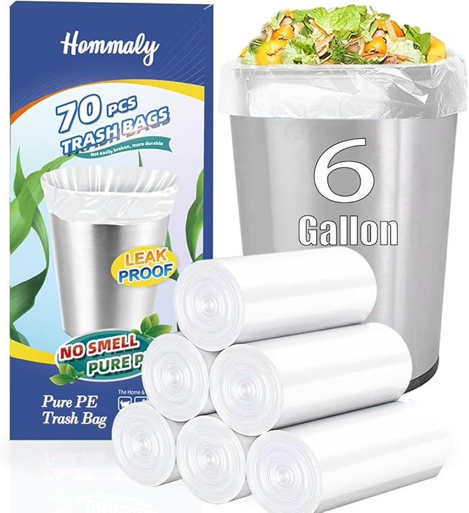 6 Gallon 70 pcs Clear Trash Bags Strong Clear Garbage Bags, Bathroom Trash Can