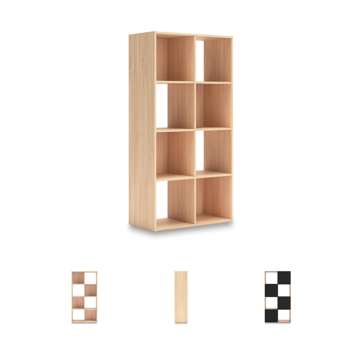 Signature Design by Ashley Piperton 8 Cube Storage Organizer, Natural Finish Over Replicated Ash Wood Grain, Vertical Floor Mount Cubbies for Living Room or Home Office, Light Brown