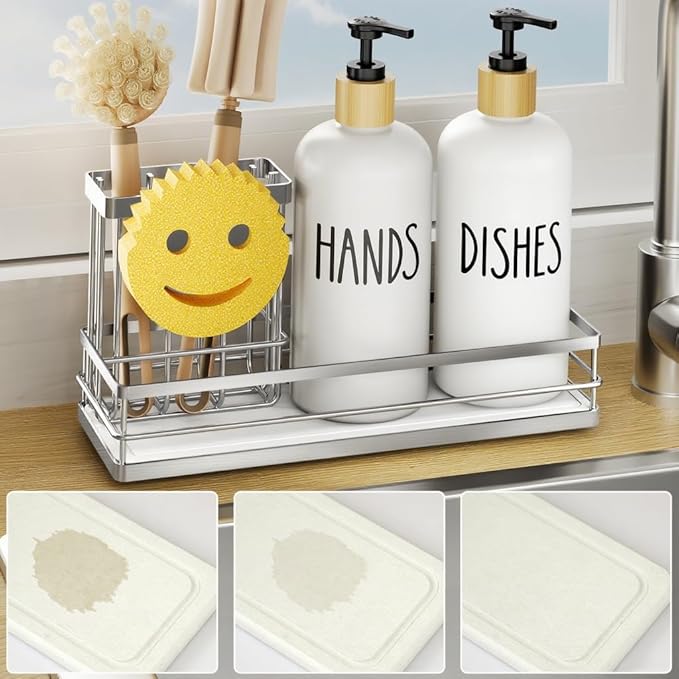 Moforoco Kitchen Dish Soap Dispenser Set, 16OZ Glass Bottle, Hand and Dish Soap