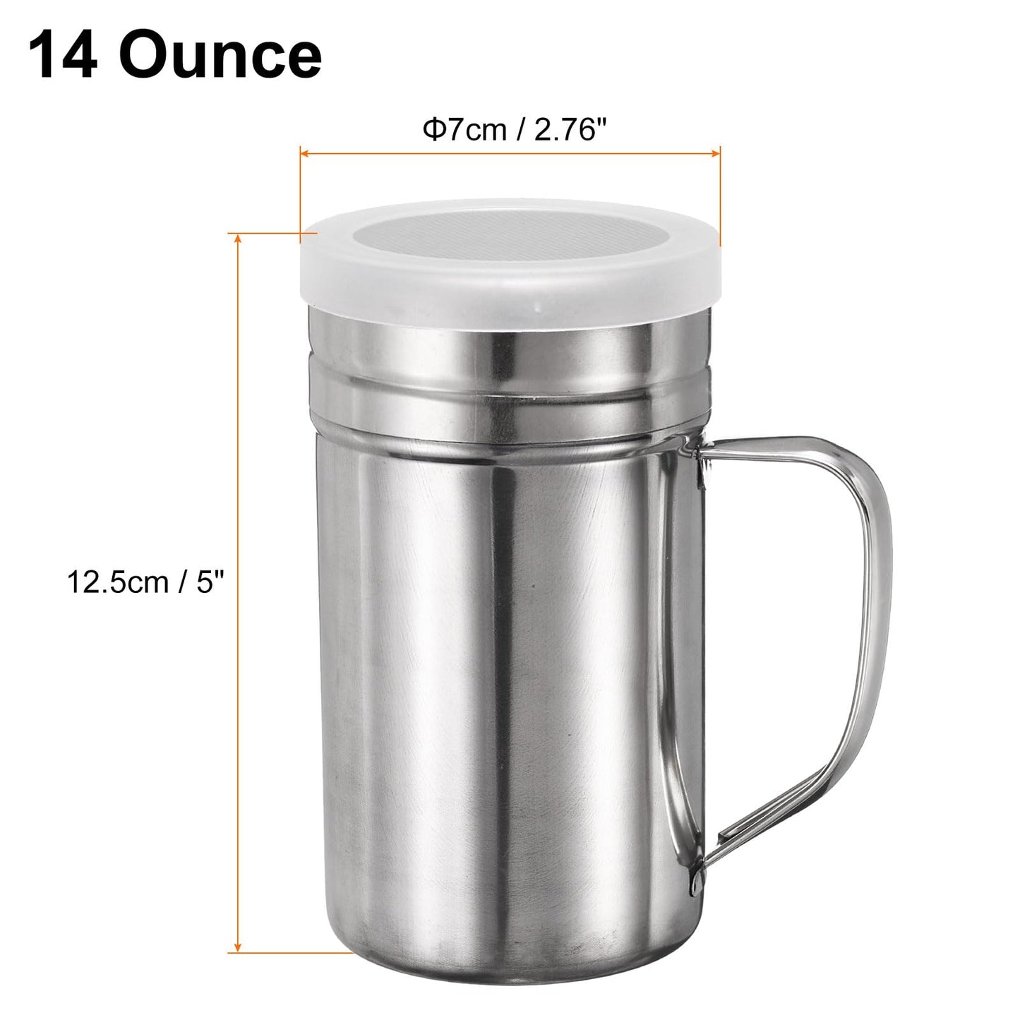 HARFINGTON Salt Dredge Shakers 14 Ounce Stainless Steel Spice Shakers with Handle and Lid for Salt Sugar Flour