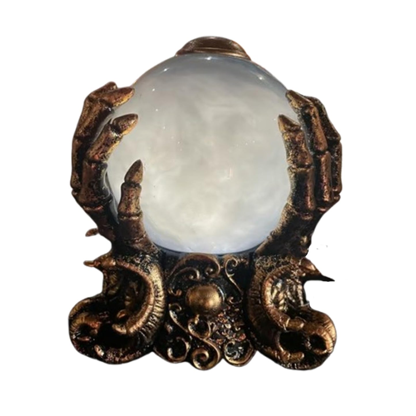 LED Lighted Animated Decor Halloween Crystal Ball with Fog,Skeleton Hand Holder Mystic Psychic Centerpiece Haunted House Gothic Decor for Home Party