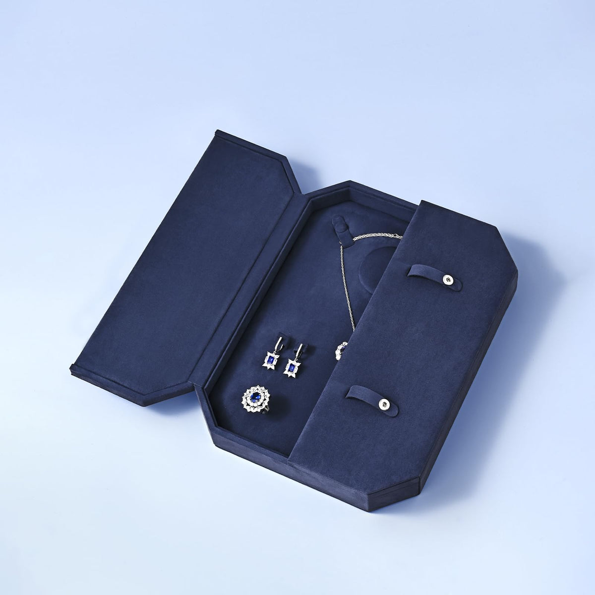 Oirlv Navy Blue Velvet Jewelry Set Storage Box, Luxury Organizer for Necklaces, Bracelets, Rings & Earrings, Elegant Gift Case