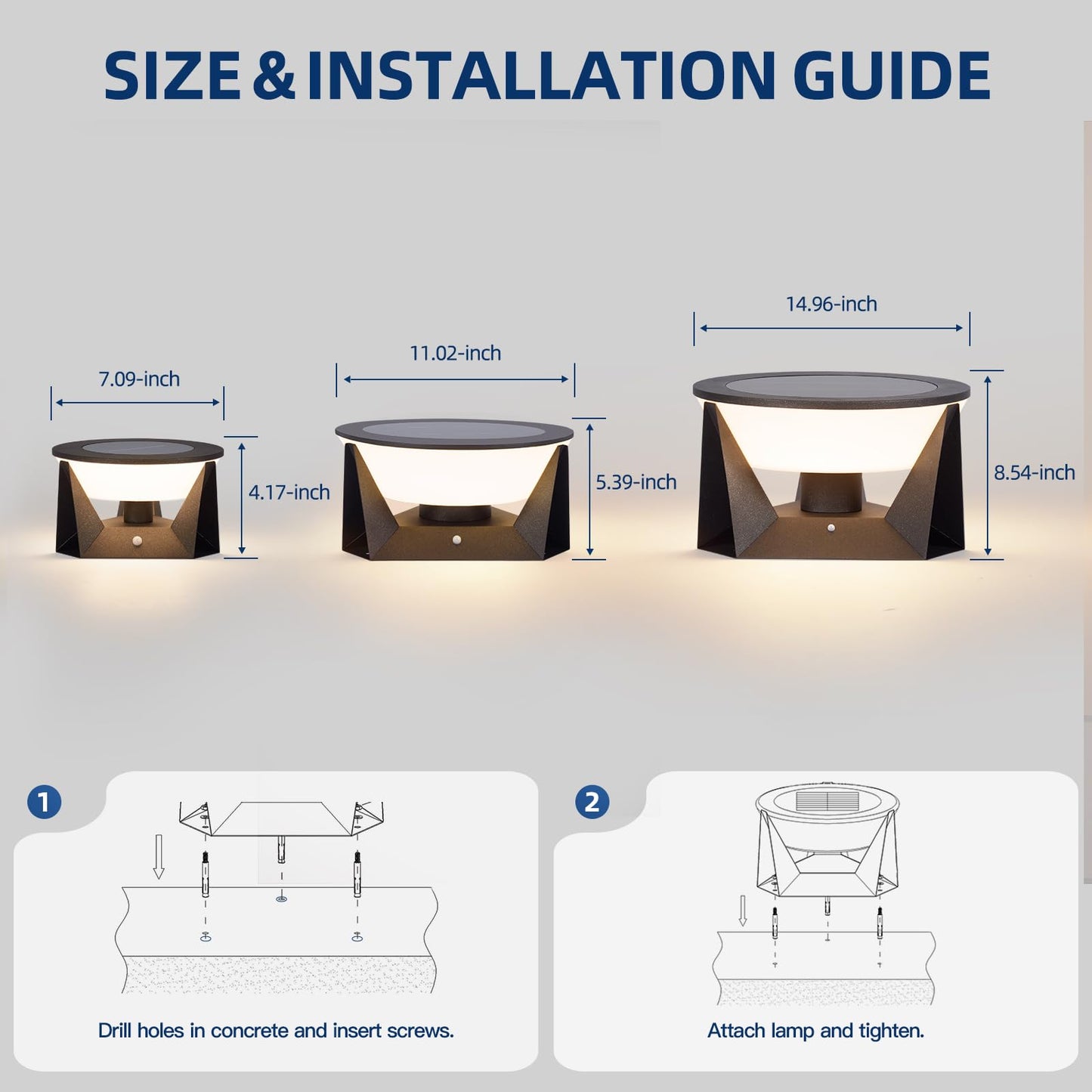 ZRJJMLAN 14.96" Outdoor Solar Post Lights, IP54 Waterproof Solar Column Lights Outdoor, 3000K Modern Pillar Light, Dusk to Dawn Outside Light Columns, Extra Large Post Lamp for Patio Fence Entrance