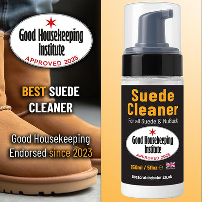 Suede & Nubuck Cleaner Foam 150ml for Shoes, Boots, Sandals, Trainers | Clean & Protect Dirt & Stains | Includes 3 Sided Suede Brush & Cleaning Cloth