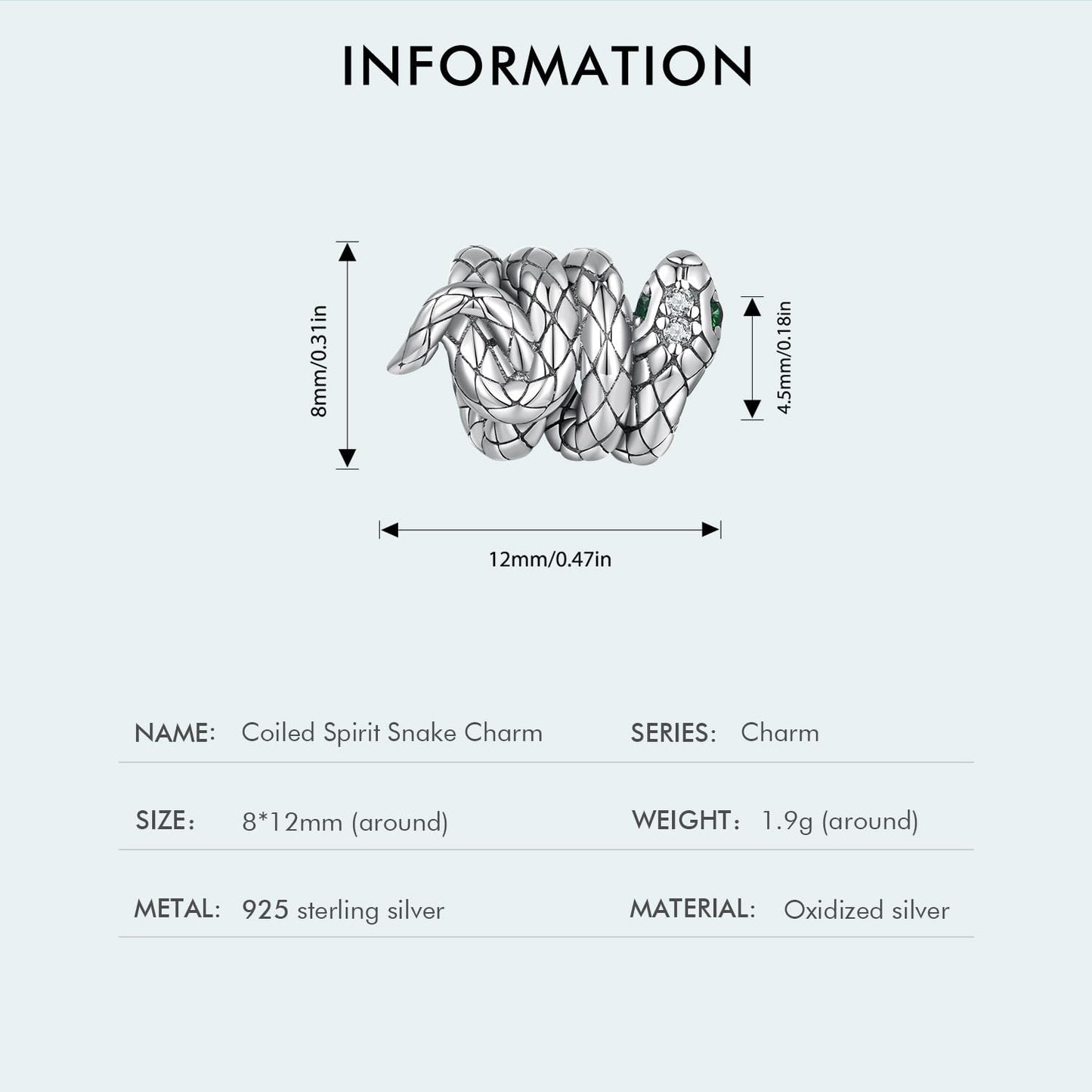 VOROCO Charm 925 Sterling Silver Bracelet Necklace Pendant Bead Charms Jewelry Gift for Women Mother Daughter Grandma Family Friends (Silver Snake)