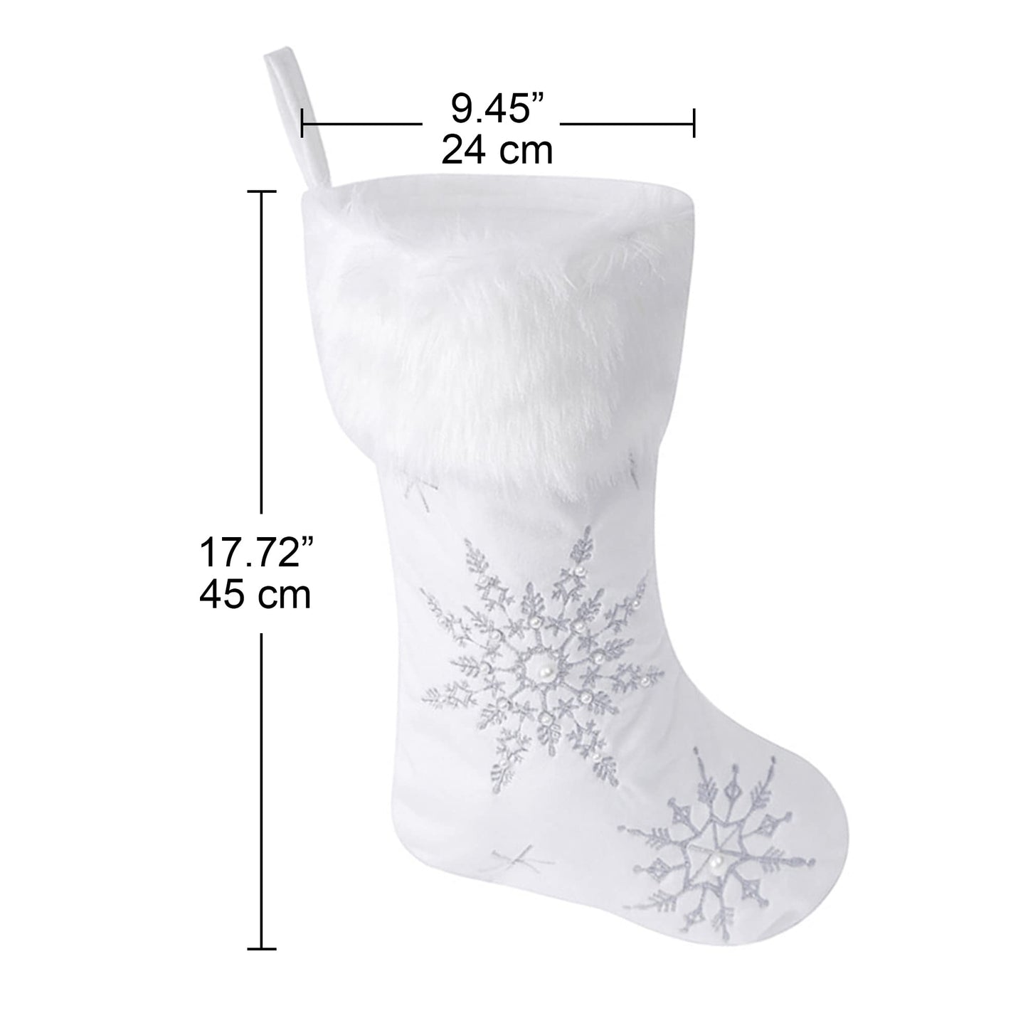 Mencly White Christmas Stockings, Set of 2 White Stockings for Christmas, 18” Large Christmas Stockings with Plush Faux Fur Cuff, Family Xmas Hanging Stockings Decorations (Silver & Gold Snowflake)