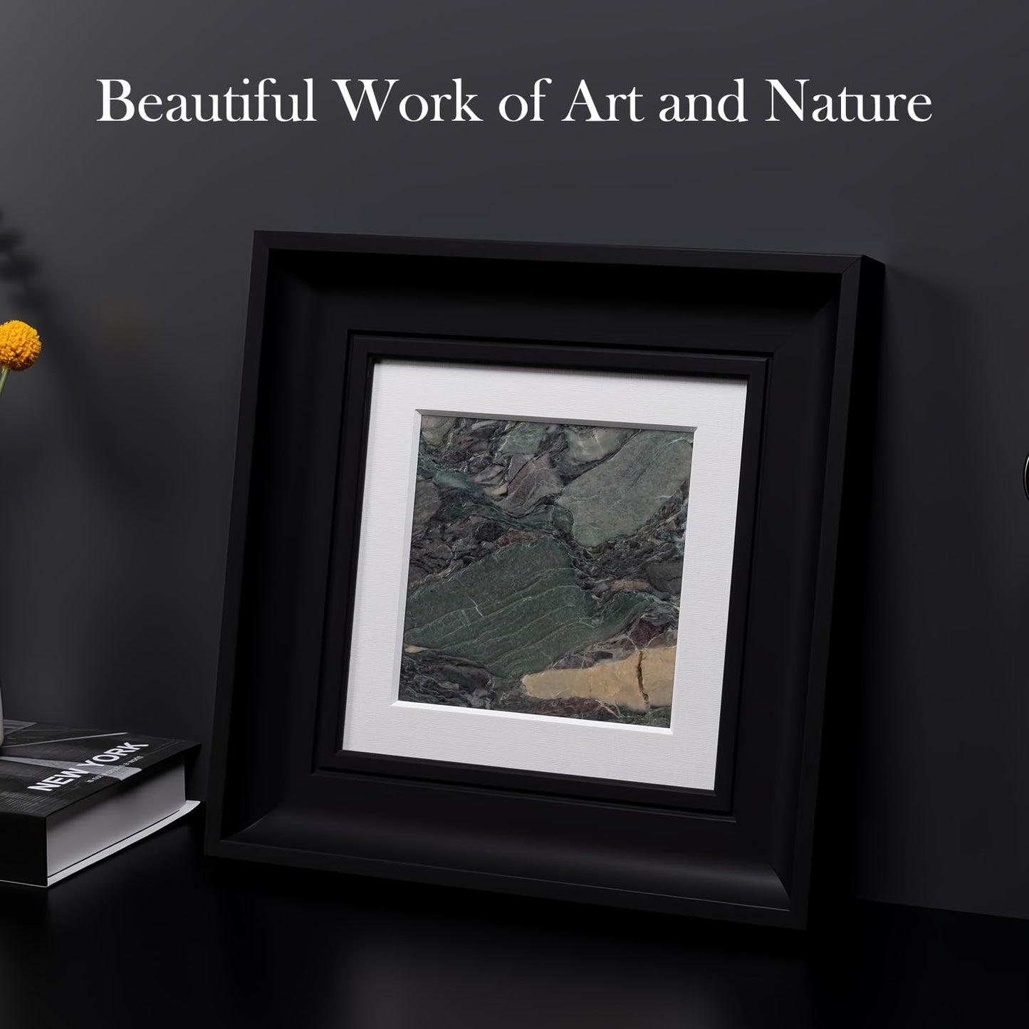 Natural Marble Decorative Wall Art Home Decor for Living Room Abstract Stone Painting Bedroom Aesthetic Office Farmhouse Fall Heavy Texture Picture Framed 14x14 inch Four Seasons Green