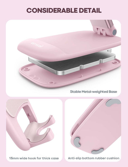 Lamicall Pink Phone Holder, Desk Accessories - Rose Gold Pink Office Cell Phone Holder, Desktop, Office Desks Accessories, Desk iPhone Decor Gifts for Women, for Mothers Day, 4-8'' Phone