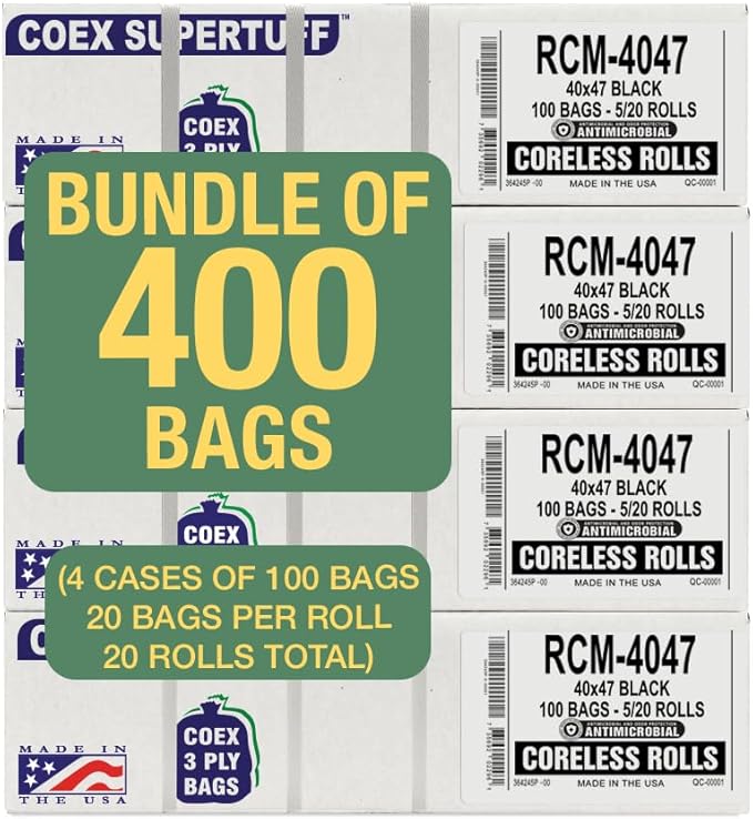 Aluf Plastics - 3 Ply Trash Bags, 45 Gallon, 1.25 Mil