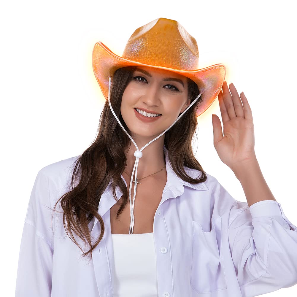 Light Up , Light Up Disco Cowgirl Hat, Holographic Space Cowboy Hat, Led Orange