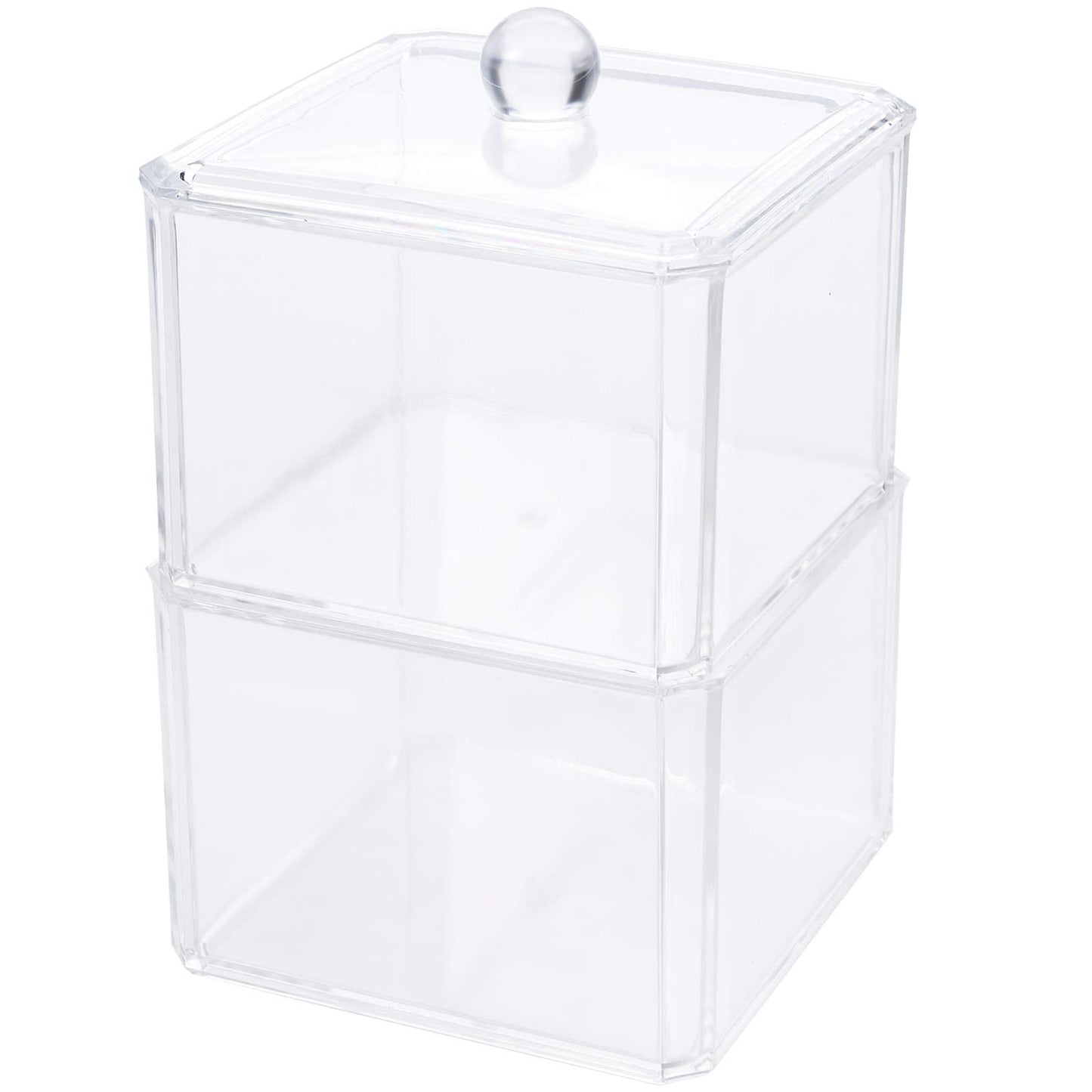 Hedume 4 Pack Swabs Dispenser Holder, 15 Oz Clear Acrylic Canister Set, Modern Square Bathroom Vanity Countertop Storage Organizer for Cotton Ball, Cotton Swab, Cottons Rounds, Bath Salts