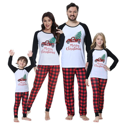 YIJIU Matching Family Pajamas Sets Christmas PJ's Sleepwear Long Sleeve Truck Print Top with Plaid Pants,White Truck,Women-XXL