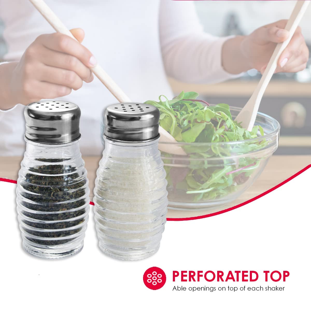 Beehive-Style Glass Salt and Pepper Shakers (Silver), By Home Basics | 2 Piece Shakers for Salt, Pepper, Cumin, Cinnamon, Paprika, and More | Easy Screw On Lids