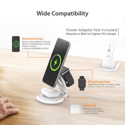 j5create Qi2 3-in-1 Magnetic Foldable Wireless Charging Station (JUPW3415)