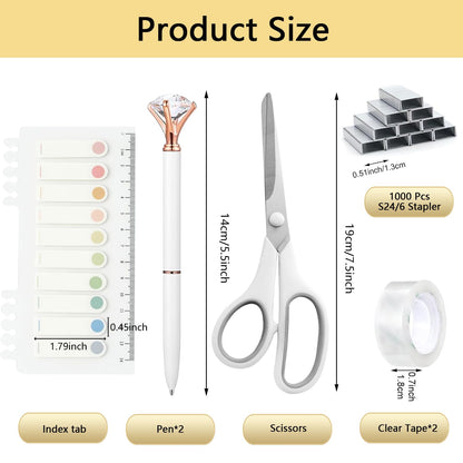 Office Supplies,Desk Accessories,Desk Organizer,Stapler,Tape Dispenser,Folding Phone Holder,Scissors,Notebook,Staple Remover,Staples,Clear Tape,Sticky Notes,Paper Clips,Bookmark,Pen,Pen pals Ect.27pcs