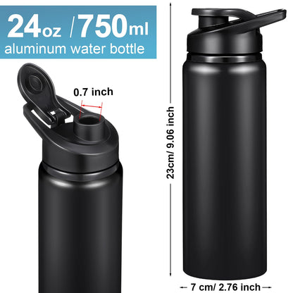 Chengu 10 Pcs 24oz Reusable Aluminum Water Bottle Bulk Operation Christmas Outdoor Lightweight Sports Water Bottles Easy Carry Leak Proof for Travel, Gym Camping Hiking Fishing, Snap Lid (Black)