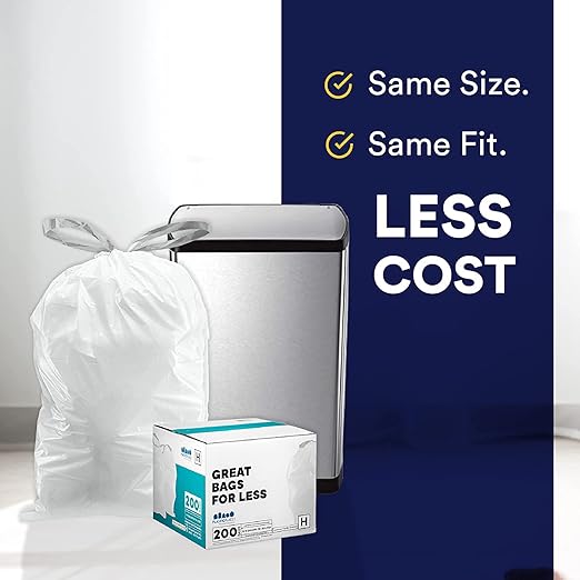 Plasticplace Custom Fit Trash Bags Compatible w Simplehuman Code H Drawstring