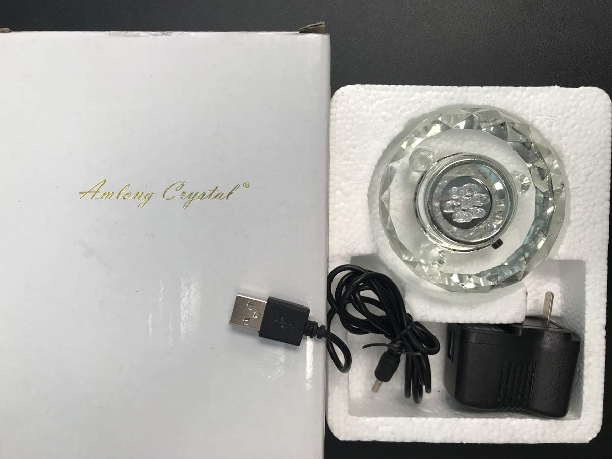 Amlong Crystal 7 LED Colored Lights Illuminated Round Crystal Display Stand