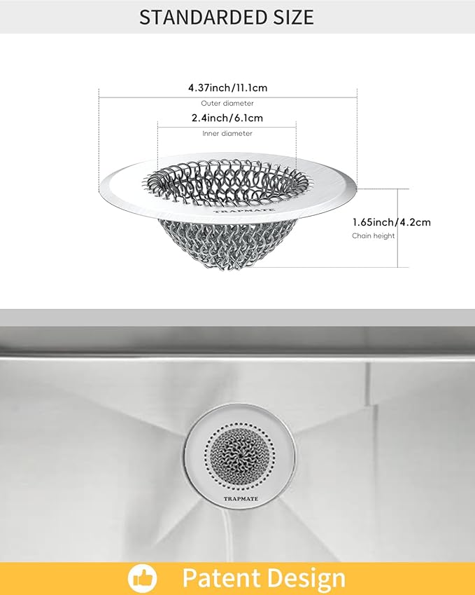 TRAPMATE 2 Pcs Kitchen Sink Drain Strainer, Stainless Steel Sink Strainer Basket