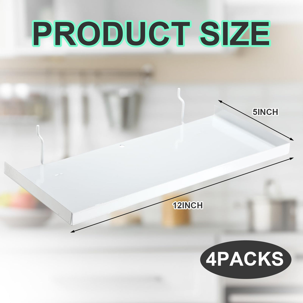 Lineshading 4 Pcs Pegboard Shelves, 12 x 5 Inch Metal Shelf Brackets Pegboard Tray Accessories Wall Organizer for Craft Room Home Garage Nursery Workbench Kitchen (White)
