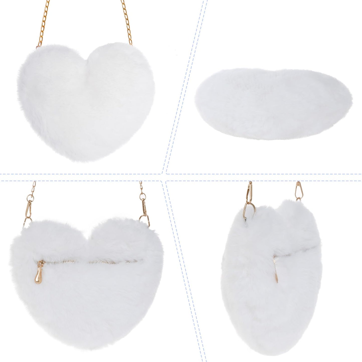 Miayon Heart Shaped Faux Fur Purse Fluffy Crossbody Shoulder Bag Cute Clutch Purses for Women Girls Halloween Christmas Valentine (White)