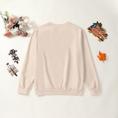Karwuiio Mommy and Me Family Matching Outfits Halloween Pumpkin Print Sweatshirt Long Sleeve Pullover Tops (Women, XL, Beige Brown)
