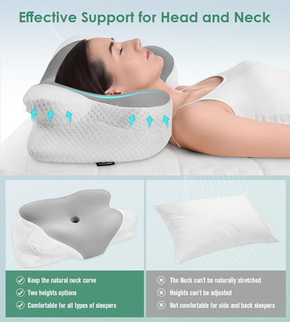 DONAMA Cervical Pillow for Neck and Shoulder,Contour Memory Foam Pillow,Ergonomic Neck Support Pillow for Side Back Stomach Sleepers with Pillowcase