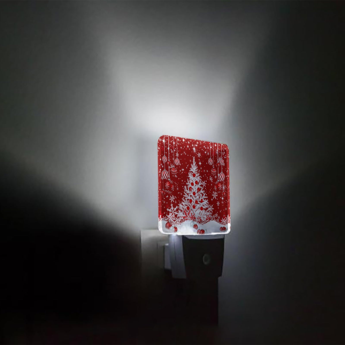 Red Christmas Plug-in LED Night Lights Xmas Snowflakes Auto Dusk-to-Dawn Sensor for Bedroom, Bathroom, Kitchen, Nursery, Hallway, Stairs, Wall Home Decor