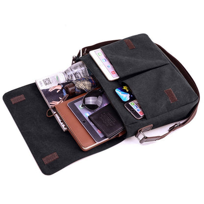 Laptop Bag 14 inch Mens Vintage Casual Fashion Canvas Messenger Bags Briefcase Crossbody Single Shoulder Bag ipad Bag Book Bag Satchel School Bag (Black)