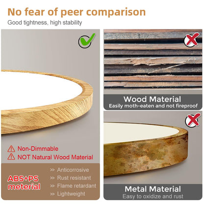 12in/30cm 24W LED Wood Grain Flush Mount Ceiling Light, 5000K Daylight White Bathroom Light, 3200LM, Round Ceiling Lighting, 240W Equivalent Ceiling Lamp for Closets, Kitchens, Hallway, Bedrooms, etc.