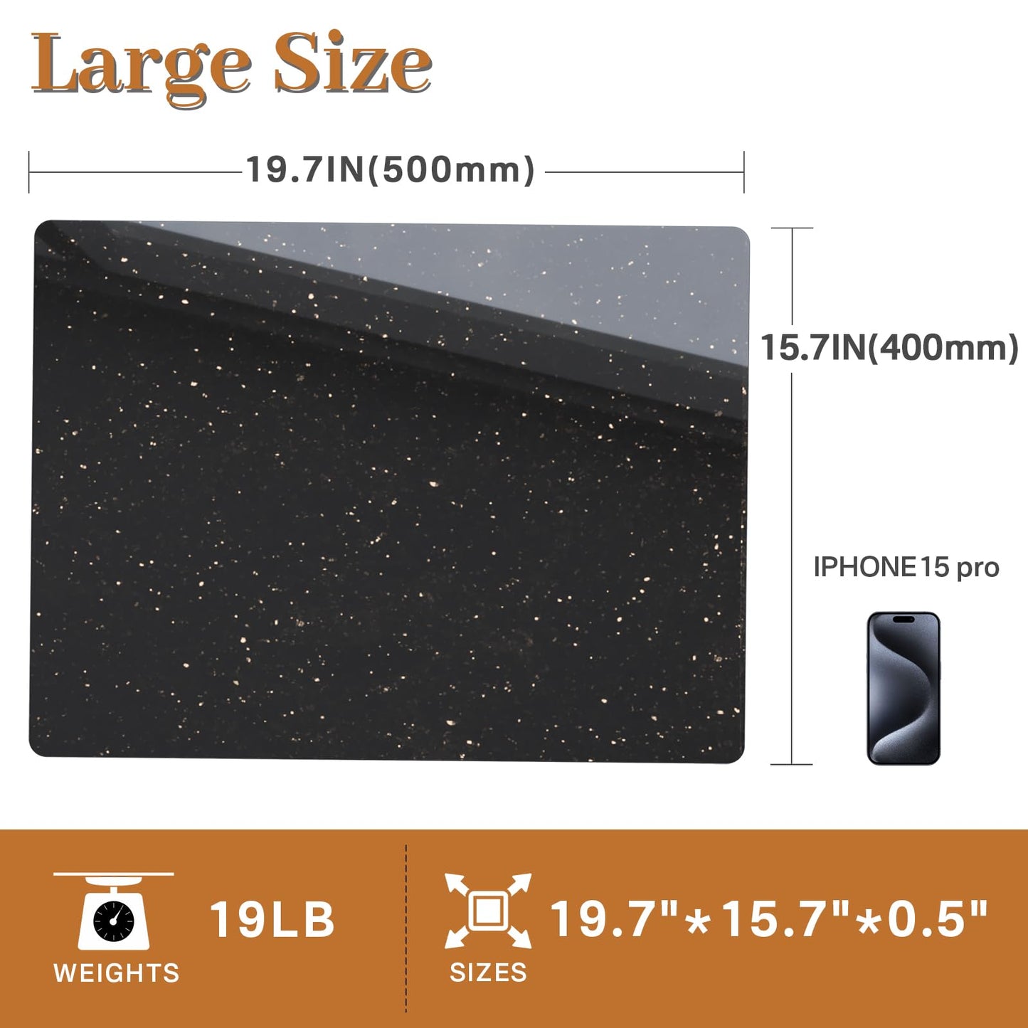 DACHUN Natural Granite Cutting Board For Kitchen,With Non-Slip Feet,For Cake Dough,Large Marble Stone Pastry Slab 16x20 Inch, Black