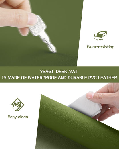 YSAGi Non-Slip Desk Pad, Waterproof PVC Leather Desk Table Protector, Ultra Thin Large Mouse Pad, Easy Clean Laptop Desk Writing Mat for Office Work/Home/Decor (60 x 35 cm, Grass Green)