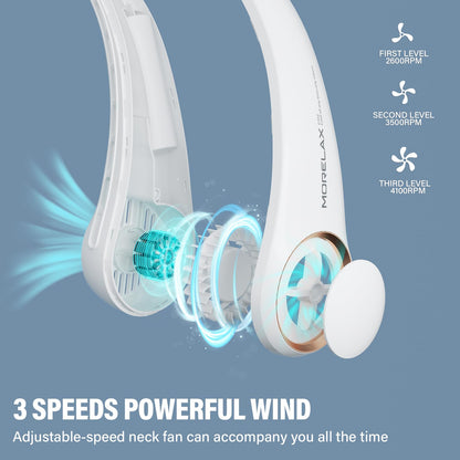 Morelax Neck Fan, Portable Neck Fan,Hands Free Bladeless Mini Fan with 360°Cooling Airflow, 3 Speeds Adjustable,Ultra Quiet Wearable, Suitable for Indoor Outdoor Travel Sports (White)