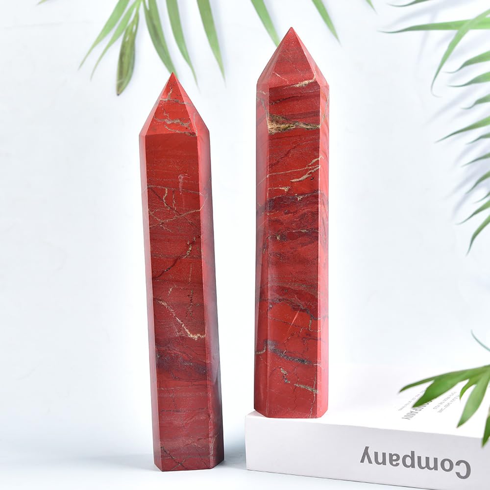 MOGEMT Large Red Jasper Crystal Tower Natural Healing Crystal Wand Point Obelisk for Meditation Crystal Grid 10-12 inch