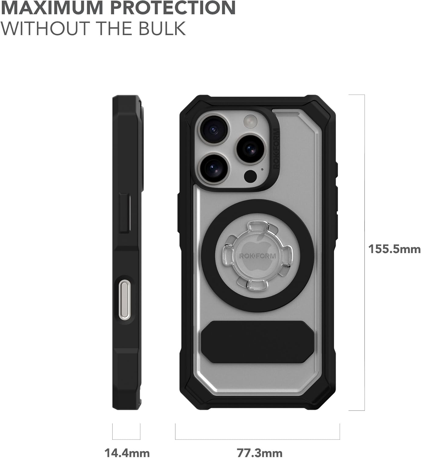 Rokform Rugged Case Compatible with iPhone 16 Pro Max, Magnetic Cover (Black)
