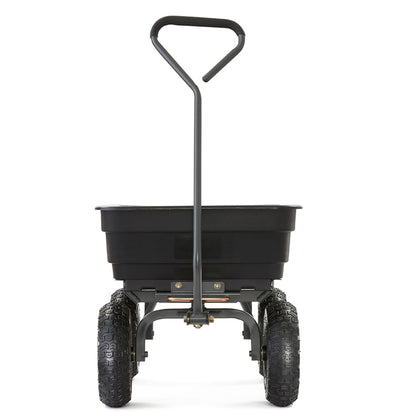 Gorilla Carts GOR4PS Poly Garden Dump Cart with Steel Frame and 10-in. Pneumatic Tires, Padded pull handle and Quick-release for easy unloading, 600-Pound Capacity, Black
