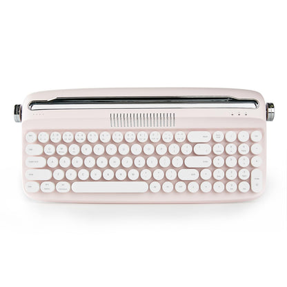 YUNZII Upgraded Wireless Typewriter Keyboard,with Retro Integrated Stand,USB-C/Bluetooth,Cute Round Keycaps, USB-C/Bluetooth Connection for Table, Phone, PC and Win/Mac/Android (B309, Baby Pink)