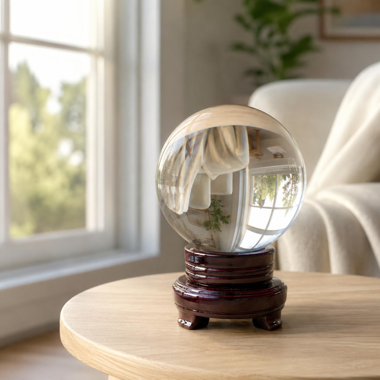 Clear Crystal Ball 120mm (4.72-inch) with Wooden Stand — Decorative Sphere