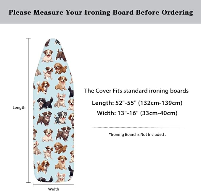 Sprowallow Cute Dogs Ironing Board Cover and Pad 15x54 Inch Thick Padding