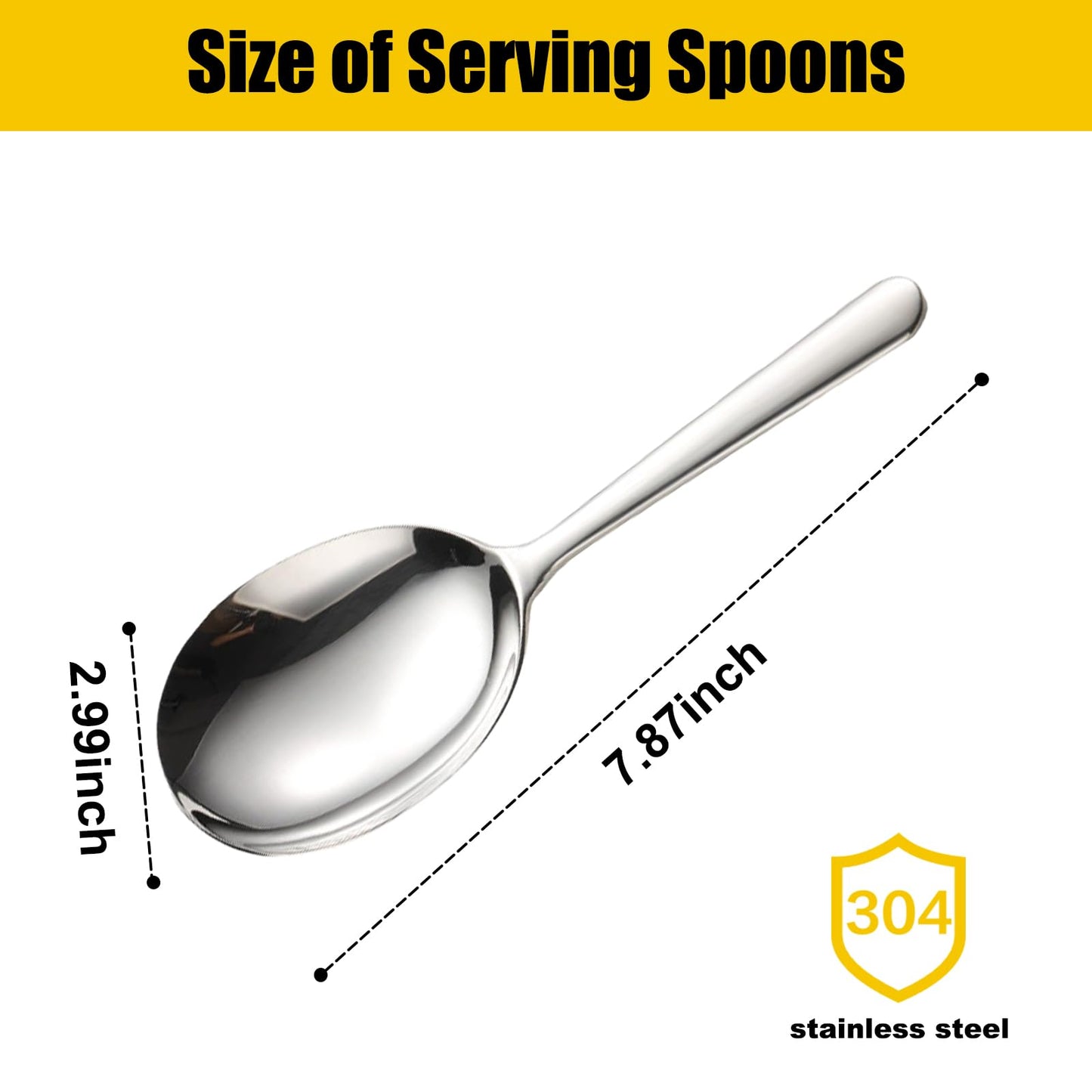 LANGMINGDE 7.9" Stainless Steel Serving Spoon for Buffet, 18/8 Large Serving Spoon Utensils, Extra-Wide 3" Head, Dishwasher Safe for Catering, Restaurants, Kitchen, Parties (1 Pack)